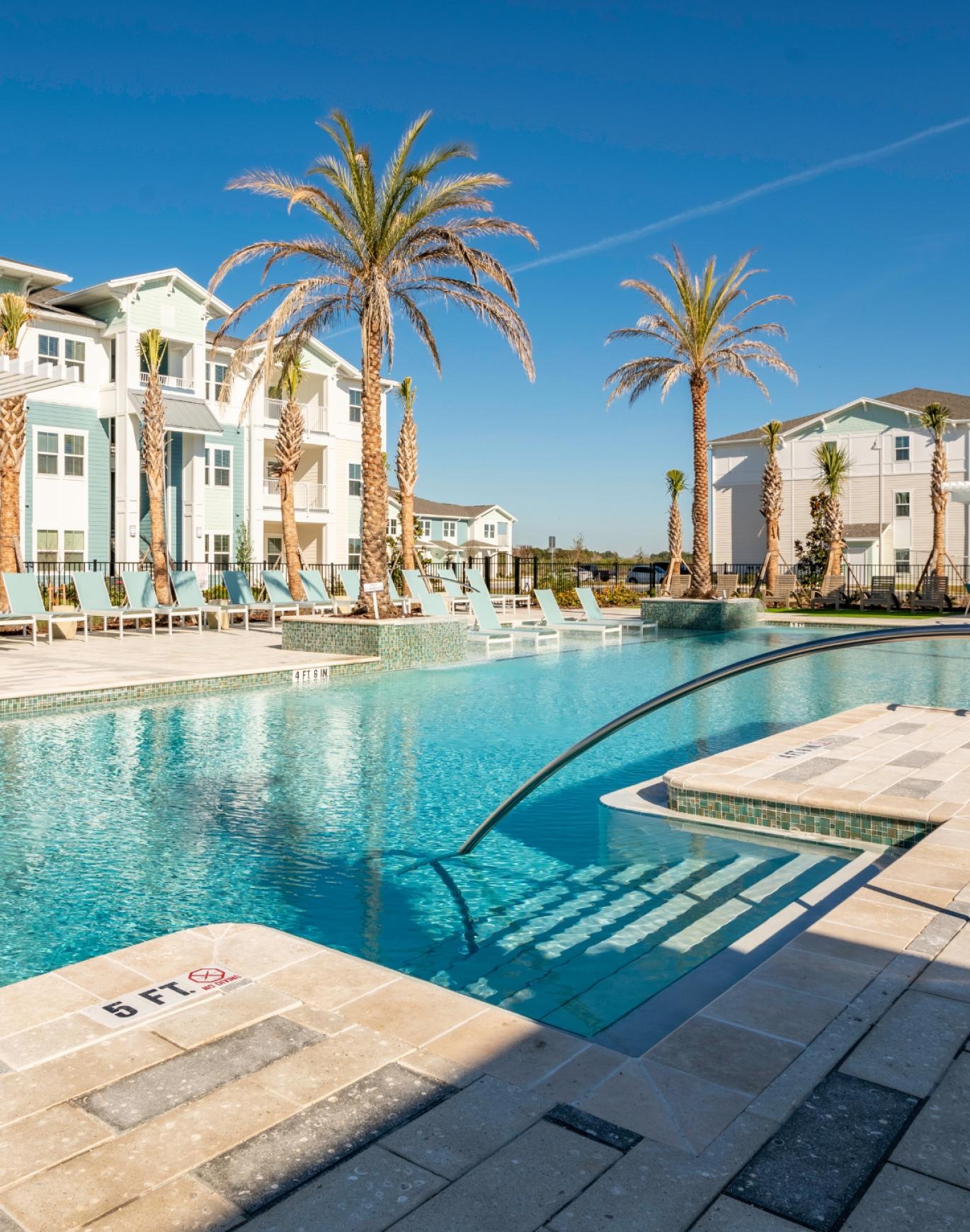 a swimming pool in a resort